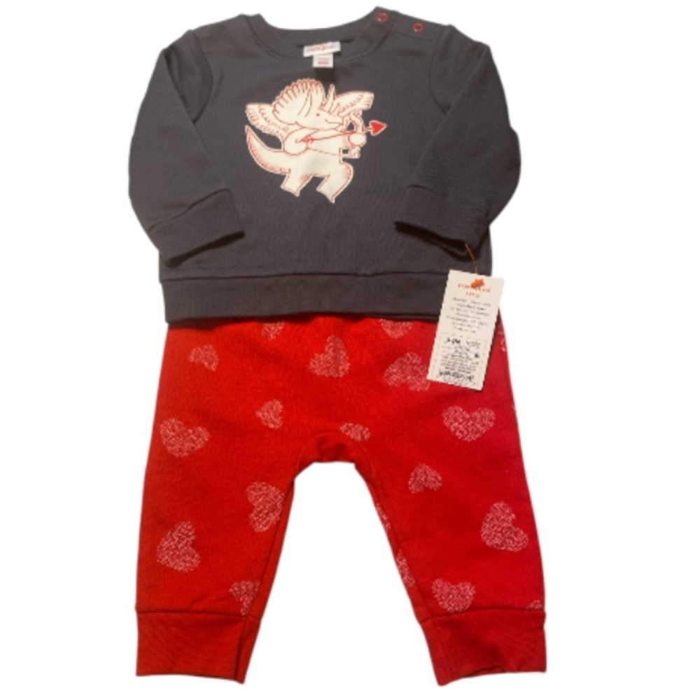 🇺🇸Cat & Jack Heart Joggers &  Cupid Dino Top NWT Size 3-6 months